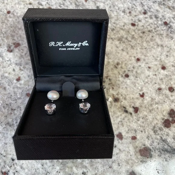 2-Pc. Set Cultured Freshwater Pear& White SapphireStud Earrings in Sterling Silv - Picture 3 of 4